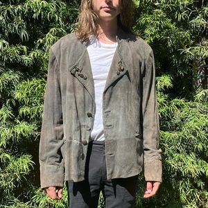 Vintage suede pirate jacket with gold coin embellishments
